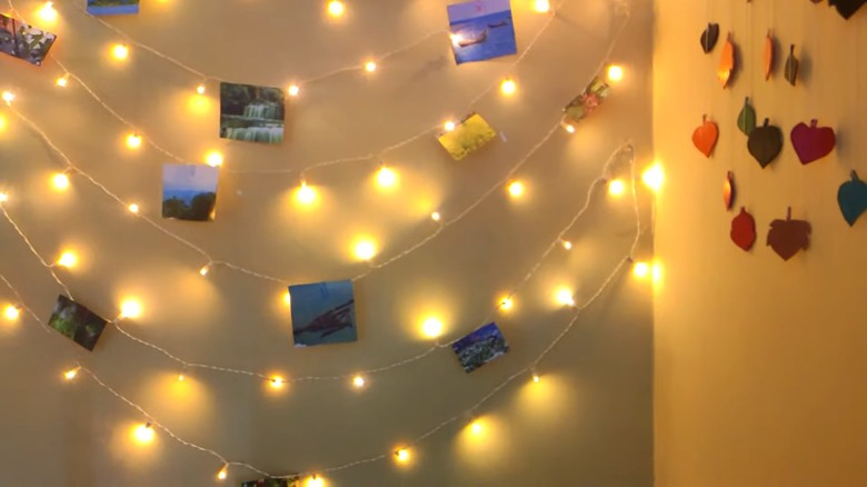 photos display with Christmas lights