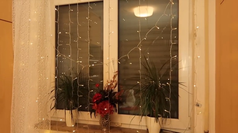 window with Christmas lights