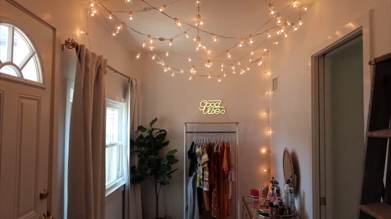 string lights on ceiling