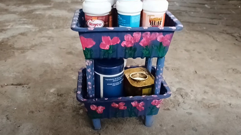 up-cycled plastic container storage shelf