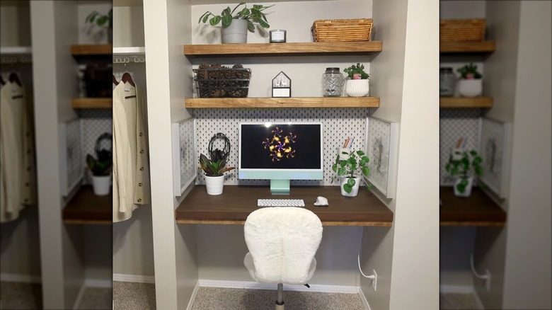 Bedroom closet turned into a small office space