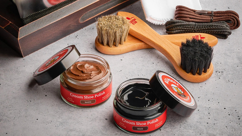 brown and black shoe polish kit