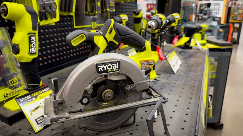 Ryobi tool display in store