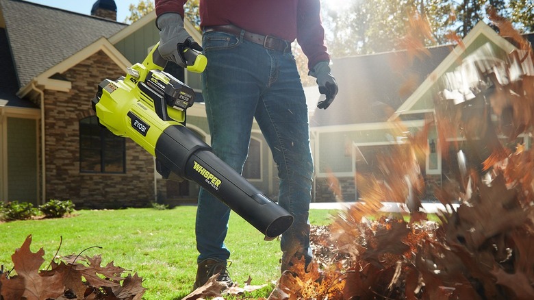 Man using cordless blower