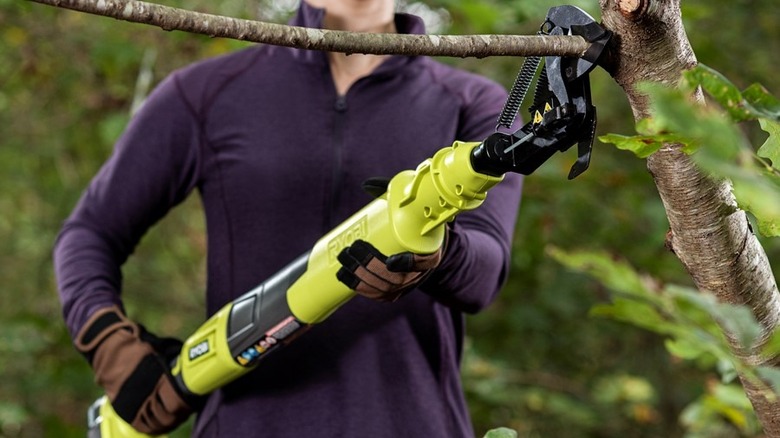 Woman using electric loppers