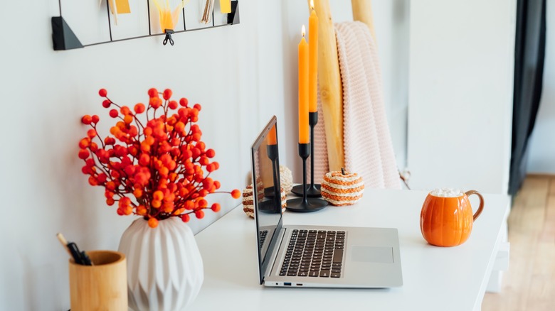 colorful fall decor on desk