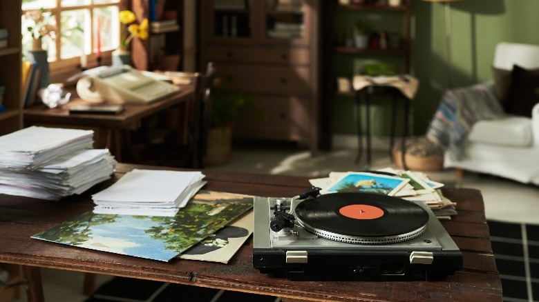 record player desk area