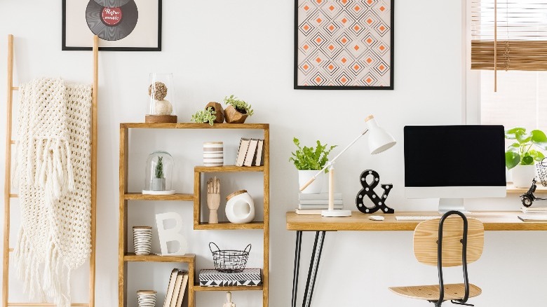 bright desk space with blanket