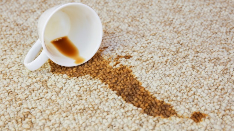 Coffee cup spilled on beige carpet