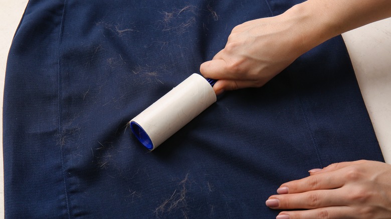 Lint roller on clothes