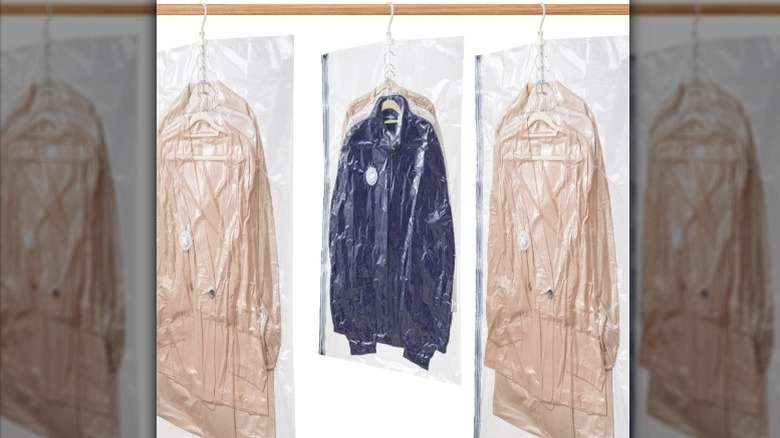 Hanging vacuum storage bags in a closet