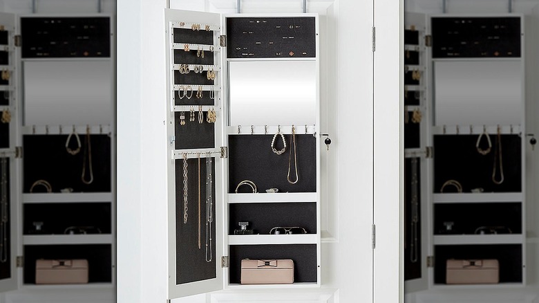 Over-the-door white organizer with jewelry inside