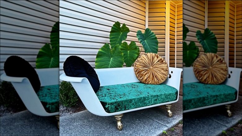 green and white bathtub couch