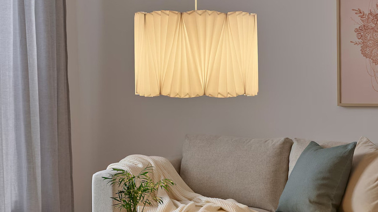 ruffled white lamp shade in living room