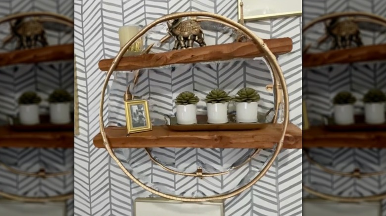 floating shelves with hula hoop