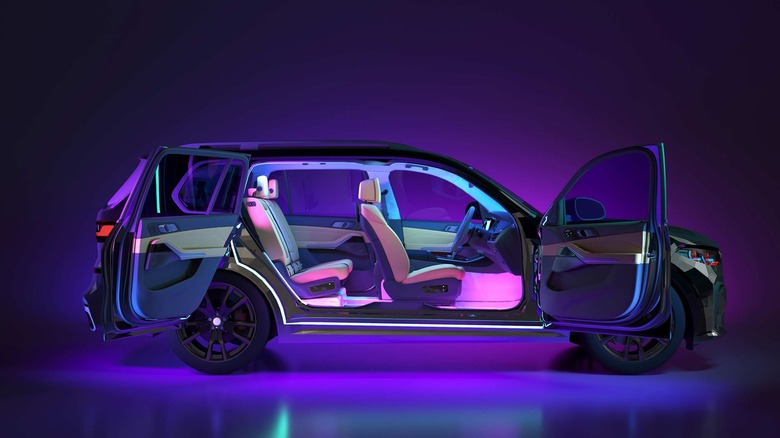 SUV with colorful lights inside