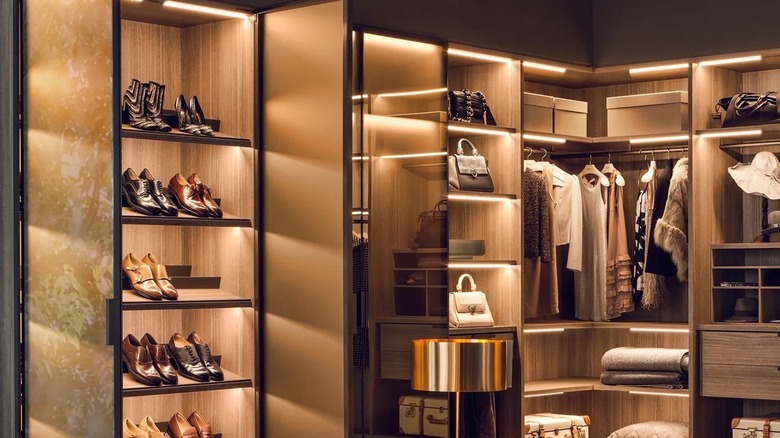 inside a closet with lights