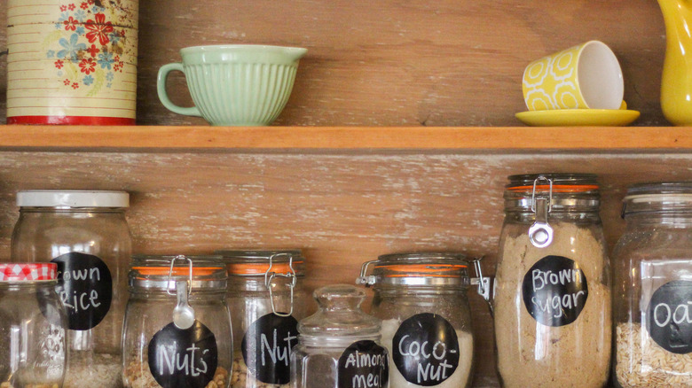 kitchen shelves with jars