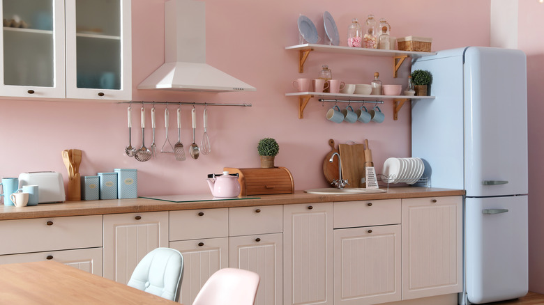 pink and blue pastel kitchen