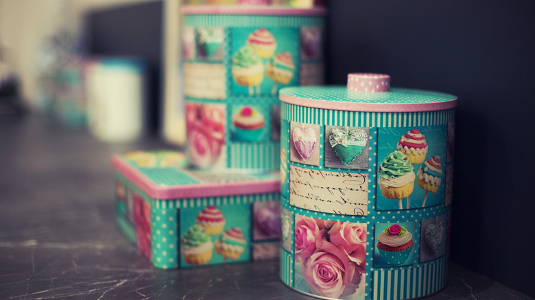 decorated flour and sugar canisters