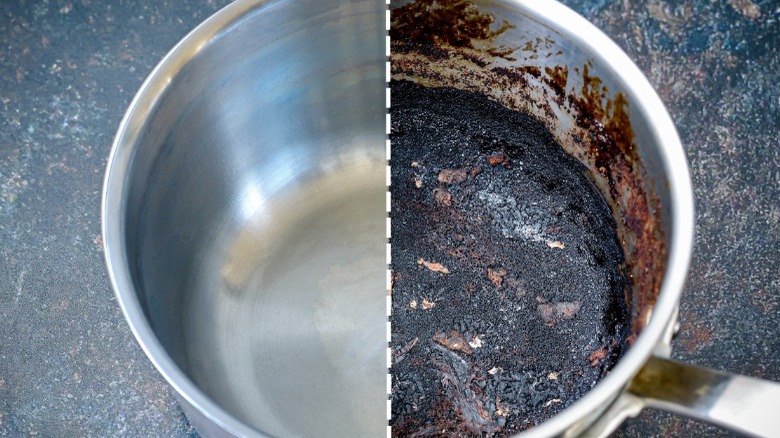 Burnt pot before and after