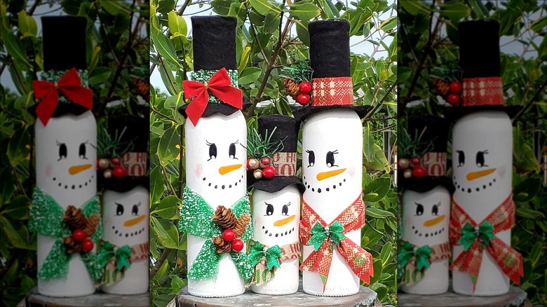 bottles decorated as snowmen