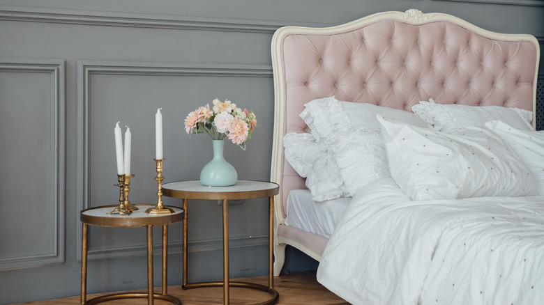 pink tufted headboard