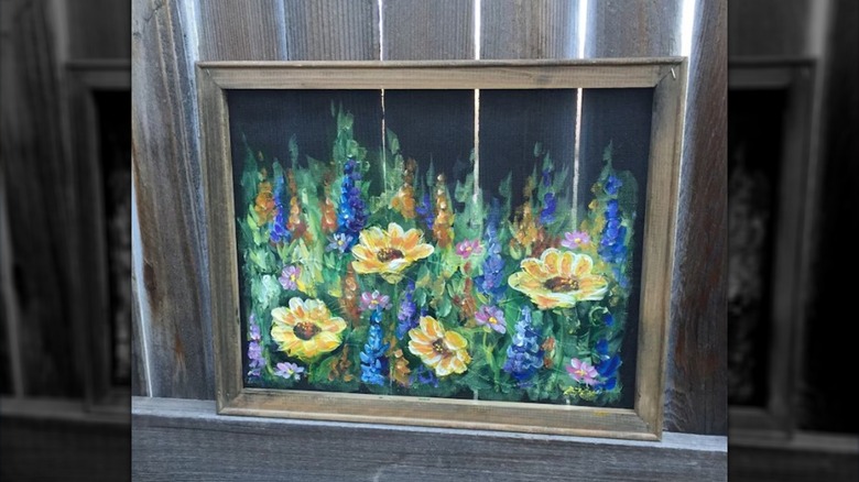 Window screen with painted flowers