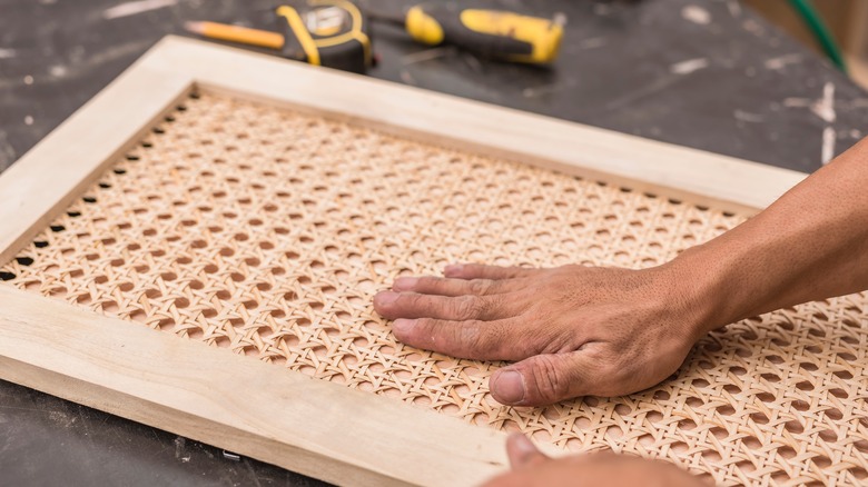 adding rattan to cabinet