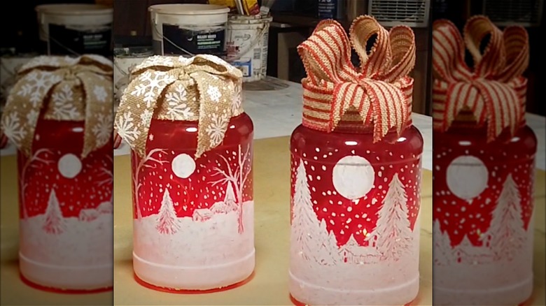 painted containers with bows