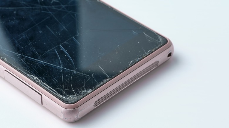 scratched light pink smartphone