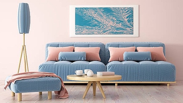Peach and blue living room
