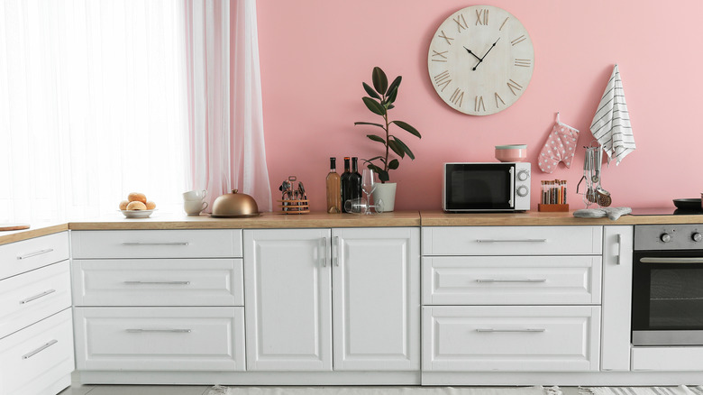 Pink wall in kitchen