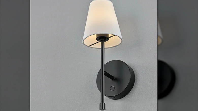 Black wall sconce with white shade