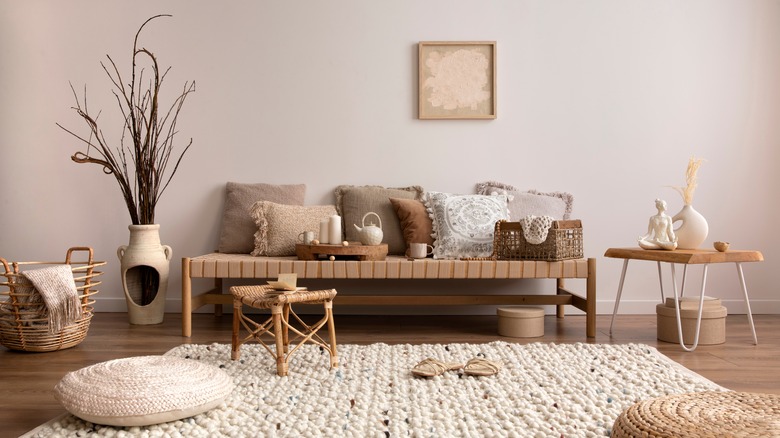 Boho living room with floor cushion