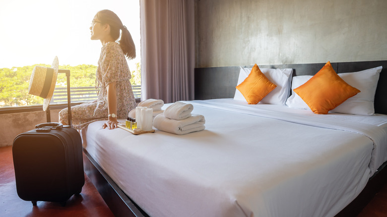 woman in hotel room