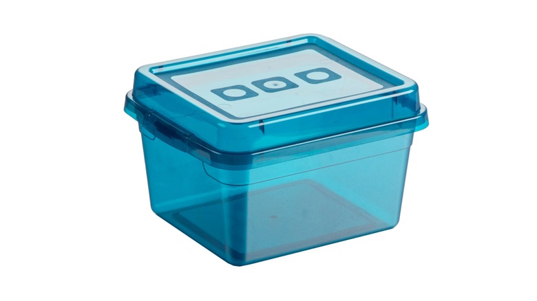 blue translucent storage bin