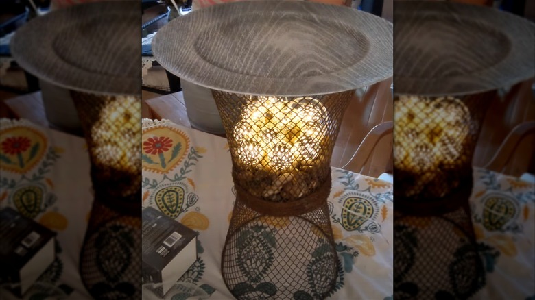 lighted table made from wastebasket