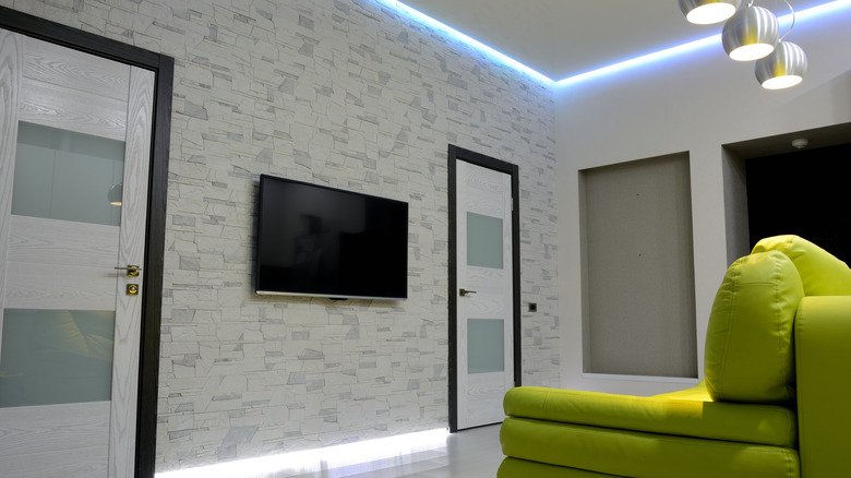 LED light strips on living room wall