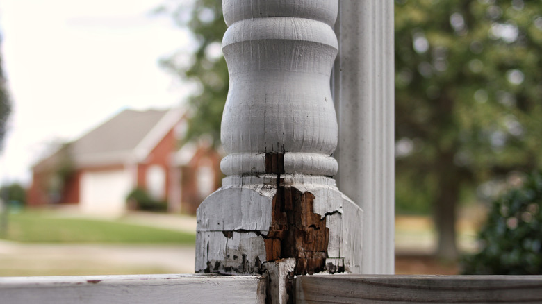 rot and water damage on a post