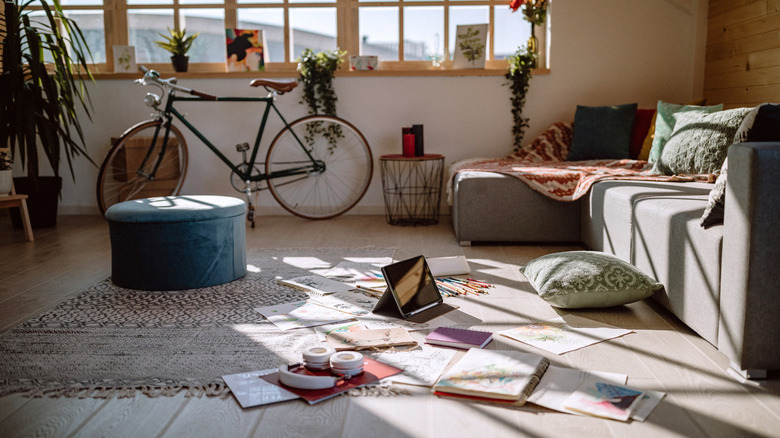 A cluttered living room