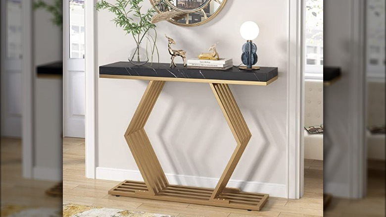 Geometric marble top console table