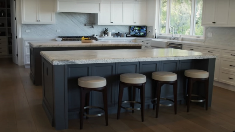 double kitchen island with stools
