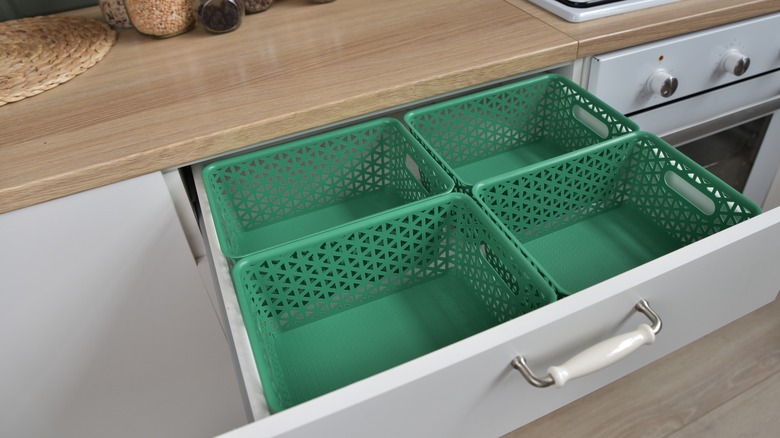 plastic paper trays in drawer