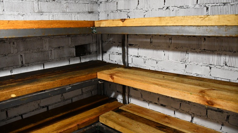 cleaning basement shelves