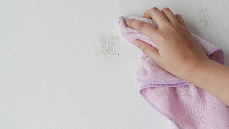 hand cleaning basement walls