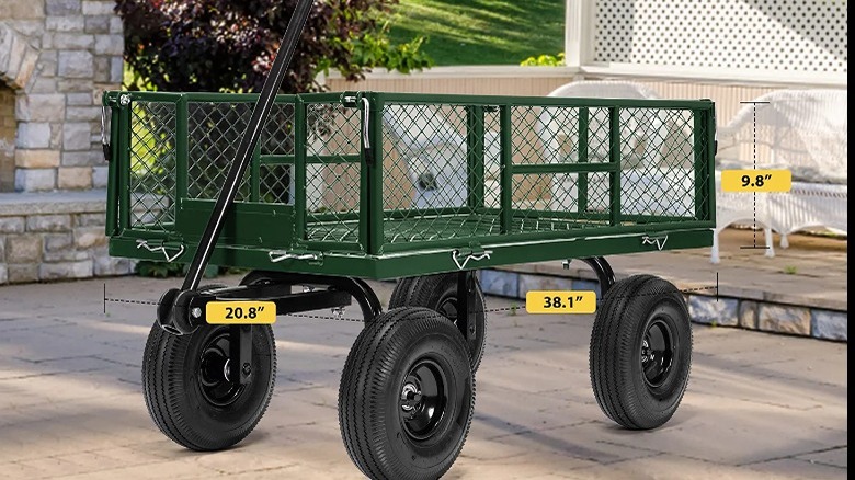 green metal garden cart