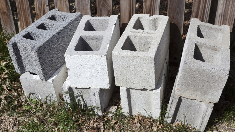 cinder blocks in yard