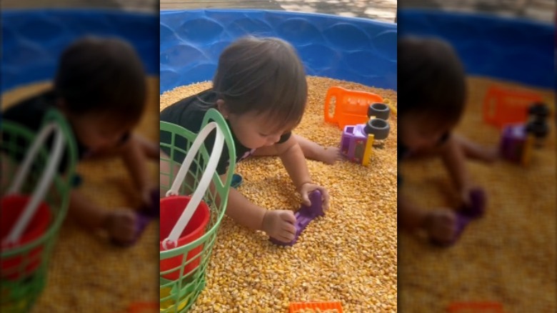 Child playing in kiddie pool cornbox