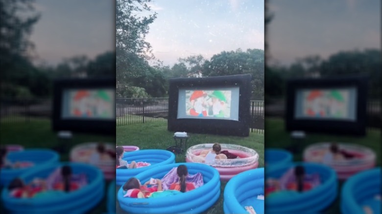 Kiddie pool seating for backyard movie night